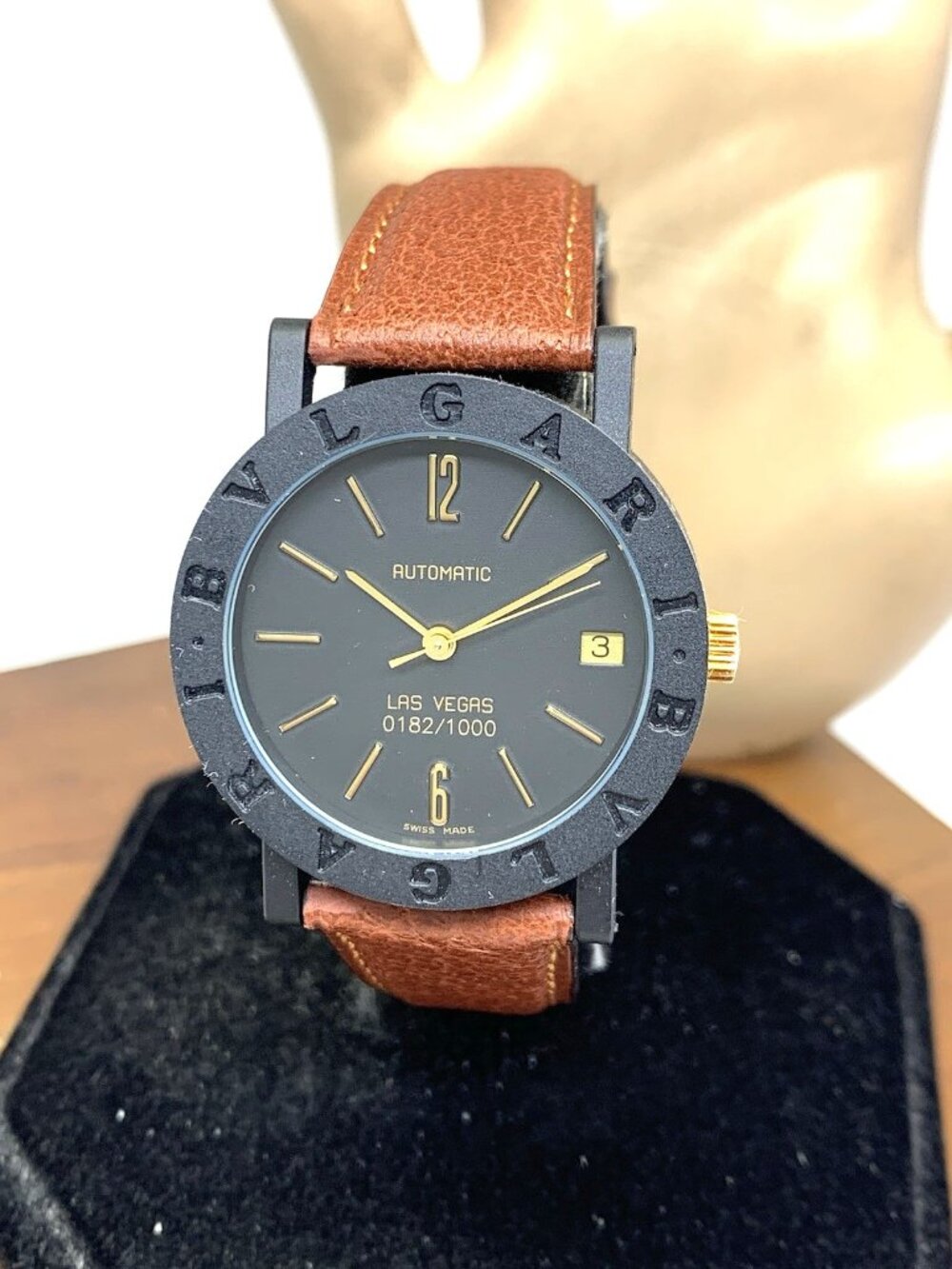 Bvlgari Watch Limited Edition Las Vegas Swiss Automatic Black Brown Leather Band